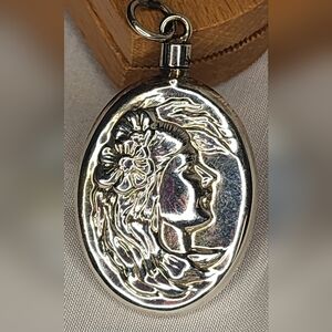 Antique Art Nouveau Bottle Pendant with Woman’s Profile Sterling Silver